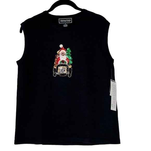 NWT TERAZZO Black Sleeveless Knit Sequins Santa Sweater Vest Women's Size S - Picture 5 of 14